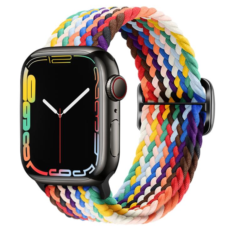 For Apple Watch 46mm / 49mm / 45mm / 44mm Kalebol Eight Buckle Nylon Braided Watch Band(Rainbow)