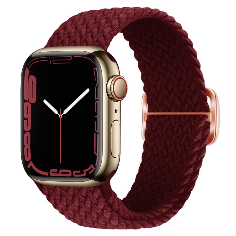 For Apple Watch 42mm / 41mm / 40mm / 38mm Kalebol Eight Buckle Nylon Braided Watch Band(Wine Red)