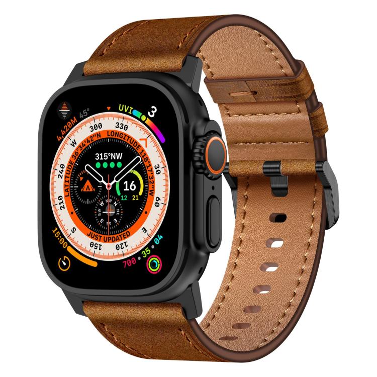 For Apple Watch 46mm / 49mm / 45mm / 44mm Kalebol Genuine Leather Watch Band(Black Red Brown)