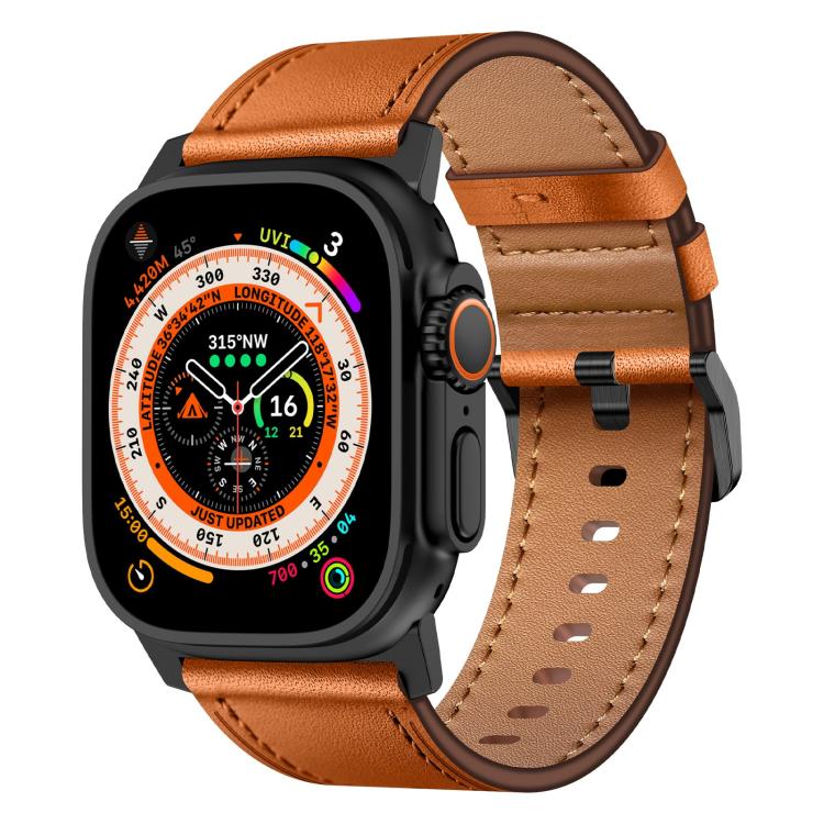 For Apple Watch 46mm / 49mm / 45mm / 44mm Kalebol Genuine Leather Watch Band(Black Brown)