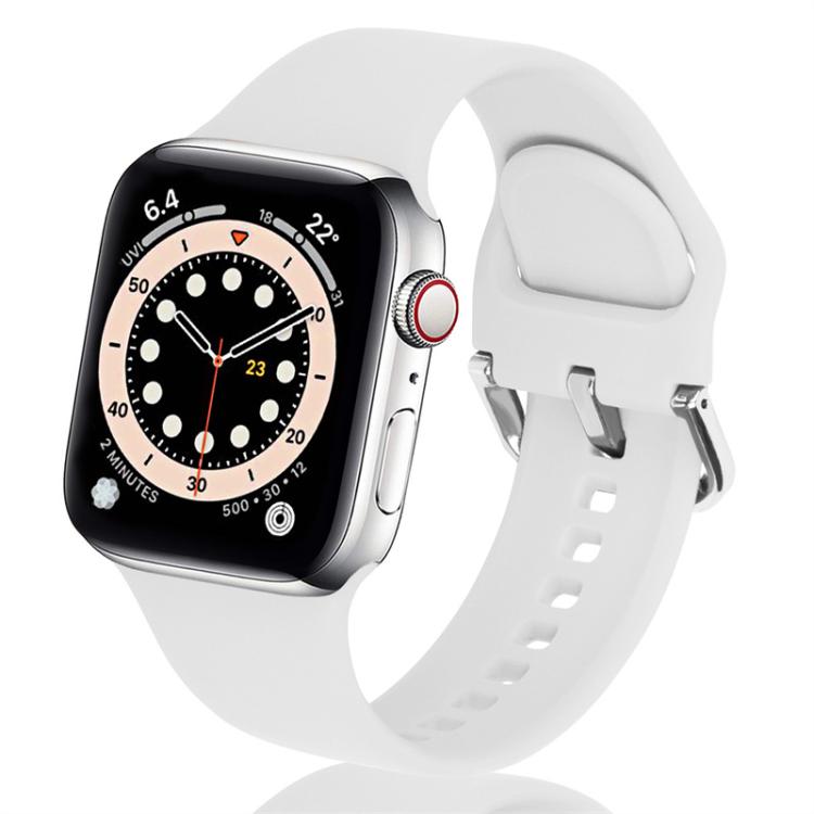 For Apple Watch 42mm / 41mm / 40mm / 38mm Kalebol Metal Pin Buckle Silicone Watch Band(White)