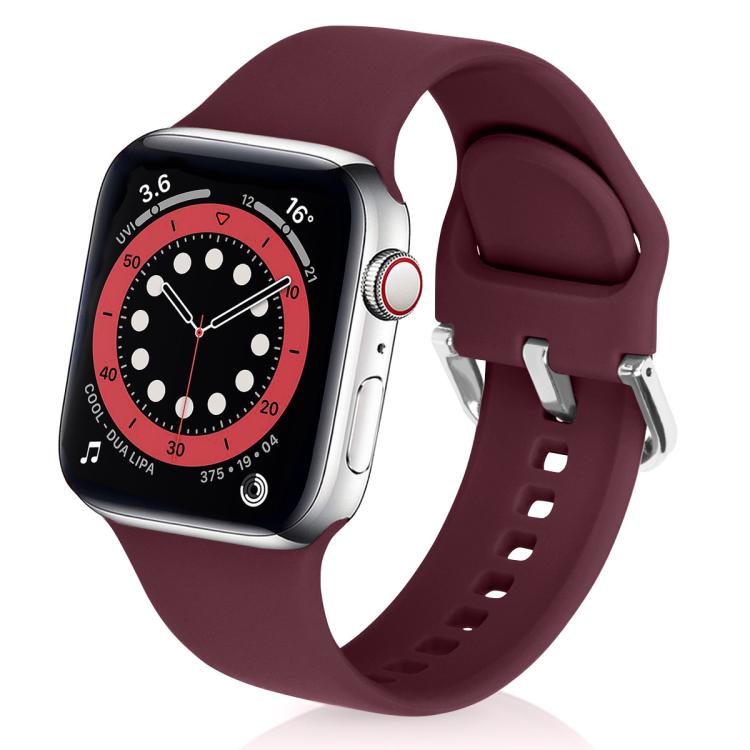 For Apple Watch 42mm / 41mm / 40mm / 38mm Kalebol Metal Pin Buckle Silicone Watch Band(Wine Red)