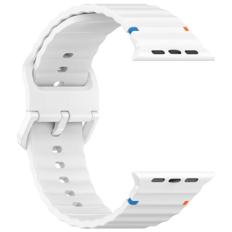For Apple Watch 46mm / 49mm / 45mm / 44mm Kalebol Wavy Grain Stitched Silicone Watch Band(White)