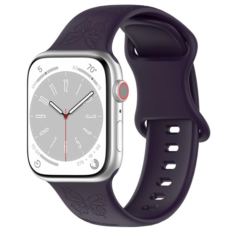 For Apple Watch 46mm / 49mm / 45mm / 44mm Kalebol 8-shaped Buckle Butterfly Embossed Silicone Watch Band(Dark Purple)