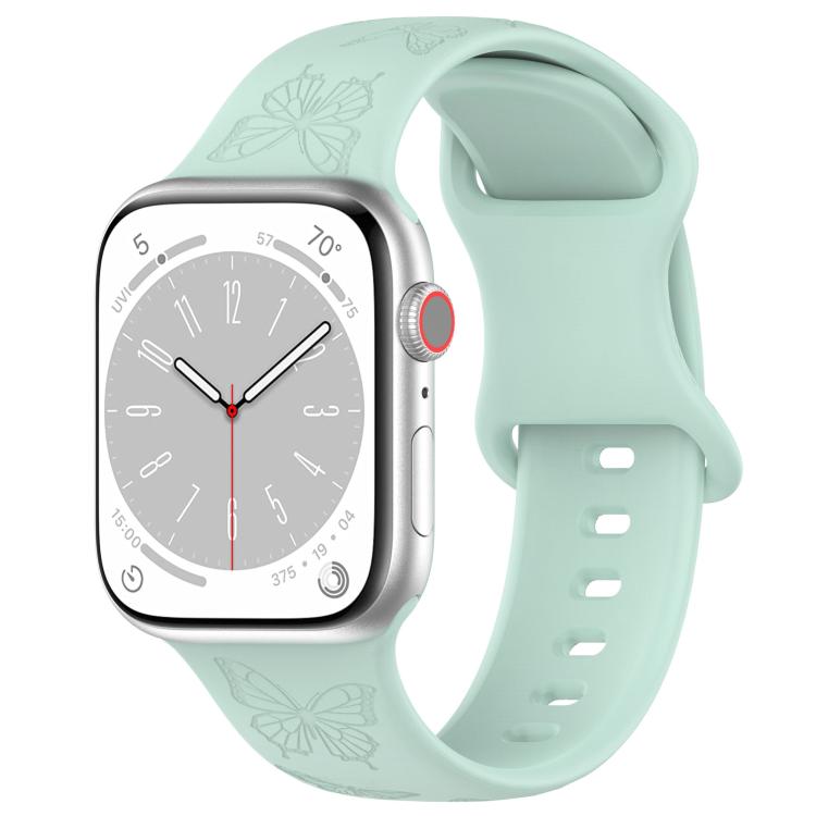 For Apple Watch 46mm / 49mm / 45mm / 44mm Kalebol 8-shaped Buckle Butterfly Embossed Silicone Watch Band(Light Green)