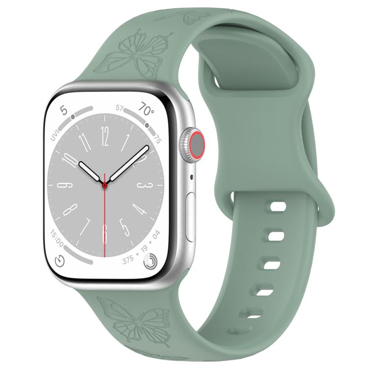 For Apple Watch 46mm / 49mm / 45mm / 44mm Kalebol 8-shaped Buckle Butterfly Embossed Silicone Watch Band(Olive Green)