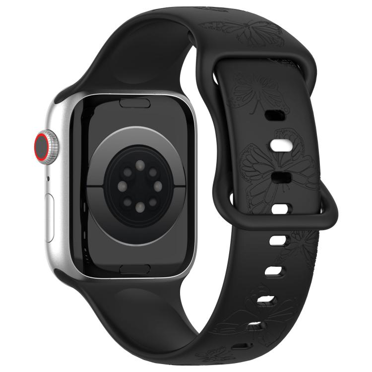 For Apple Watch 46mm / 49mm / 45mm / 44mm Kalebol 8-shaped Buckle Butterfly Embossed Silicone Watch Band(Black)