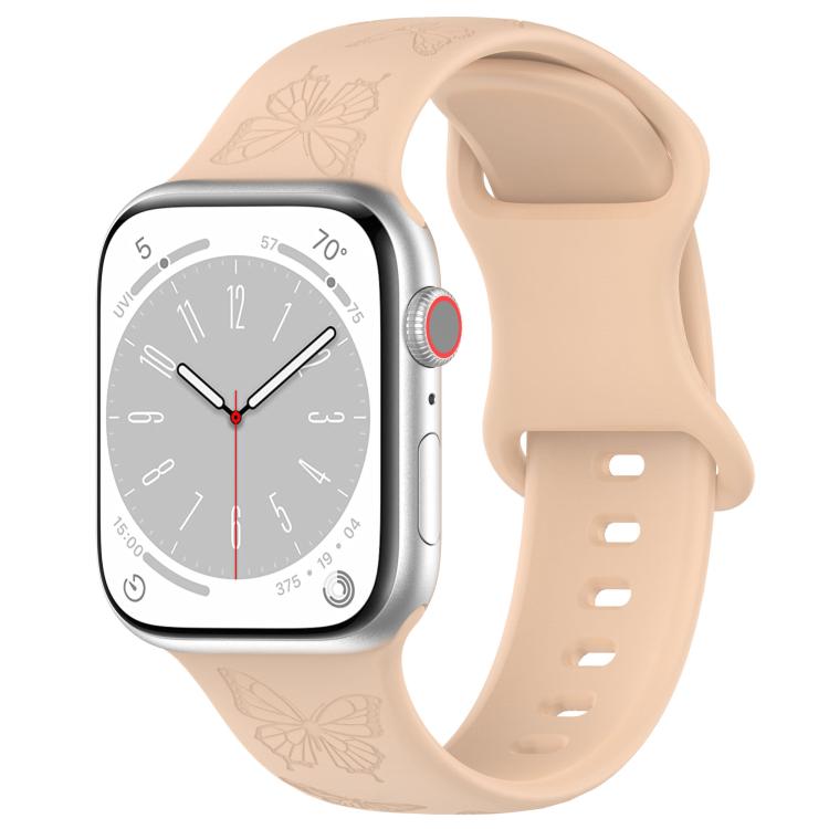 For Apple Watch 46mm / 49mm / 45mm / 44mm Kalebol 8-shaped Buckle Butterfly Embossed Silicone Watch Band(Milk Tea)