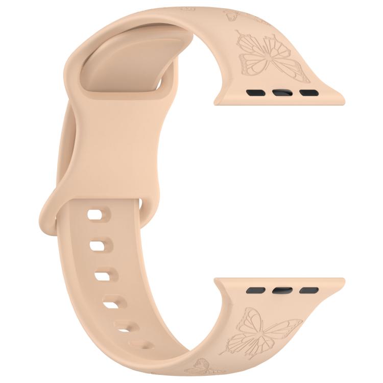 For Apple Watch 46mm / 49mm / 45mm / 44mm Kalebol 8-shaped Buckle Butterfly Embossed Silicone Watch Band(Milk Tea)
