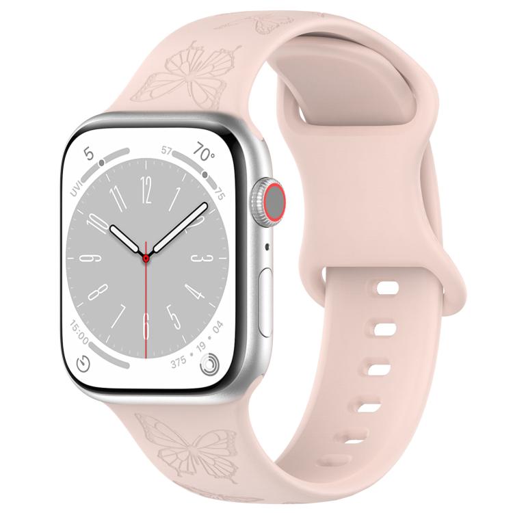 For Apple Watch 46mm / 49mm / 45mm / 44mm Kalebol 8-shaped Buckle Butterfly Embossed Silicone Watch Band(Sand Pink)