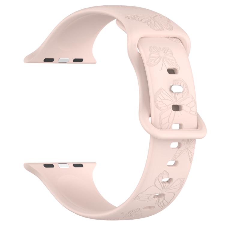 For Apple Watch 46mm / 49mm / 45mm / 44mm Kalebol 8-shaped Buckle Butterfly Embossed Silicone Watch Band(Sand Pink)