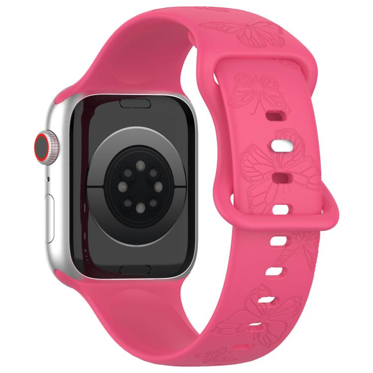For Apple Watch 46mm / 49mm / 45mm / 44mm Kalebol 8-shaped Buckle Butterfly Embossed Silicone Watch Band(Peach Red)