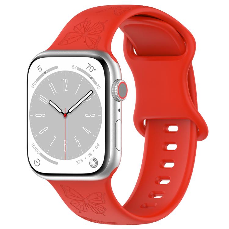 For Apple Watch 42mm / 41mm / 40mm / 38mm Kalebol 8-shaped Buckle Butterfly Embossed Silicone Watch Band(Red)