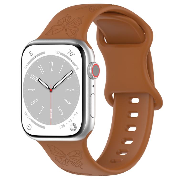 For Apple Watch 42mm / 41mm / 40mm / 38mm Kalebol 8-shaped Buckle Butterfly Embossed Silicone Watch Band(Coffee)