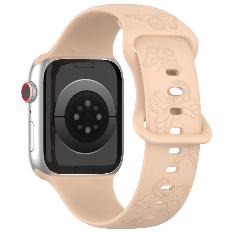 For Apple Watch 42mm / 41mm / 40mm / 38mm Kalebol 8-shaped Buckle Butterfly Embossed Silicone Watch Band(Milk Tea)