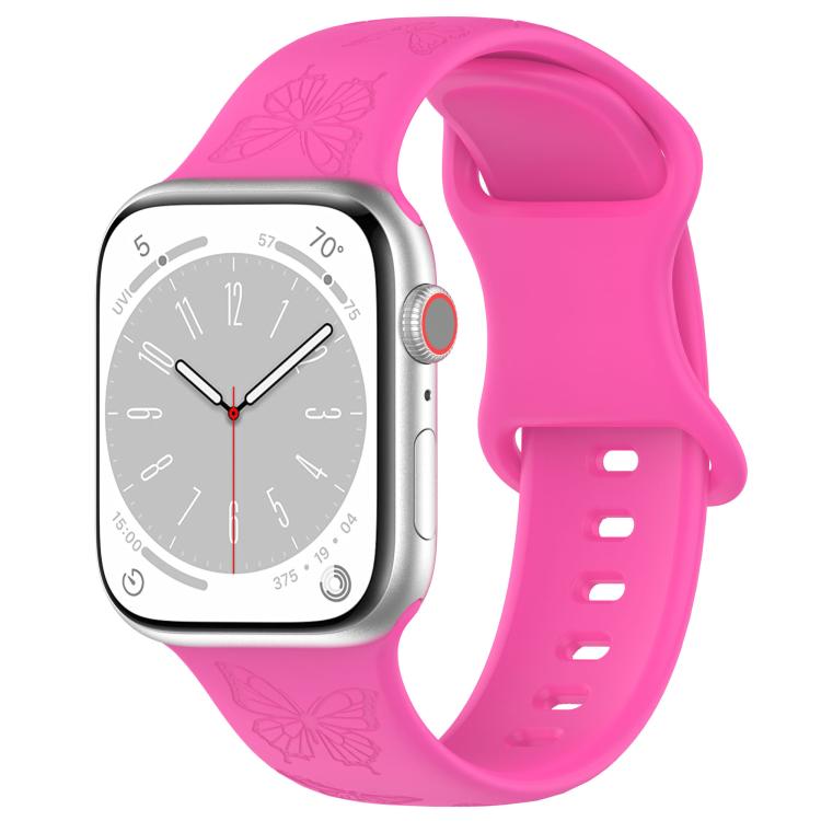 For Apple Watch 42mm / 41mm / 40mm / 38mm Kalebol 8-shaped Buckle Butterfly Embossed Silicone Watch Band(Hot Pink)