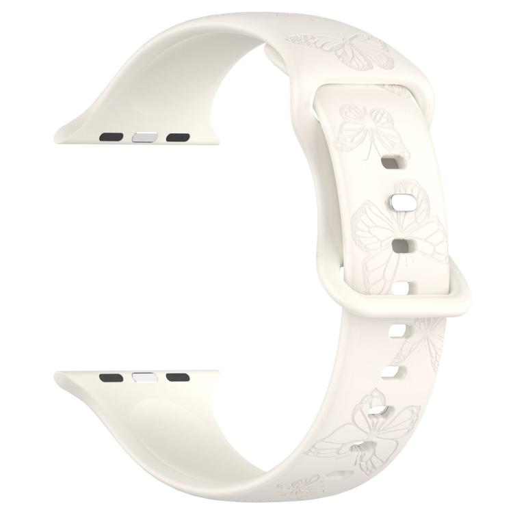 For Apple Watch 42mm / 41mm / 40mm / 38mm Kalebol 8-shaped Buckle Butterfly Embossed Silicone Watch Band(Starlight)