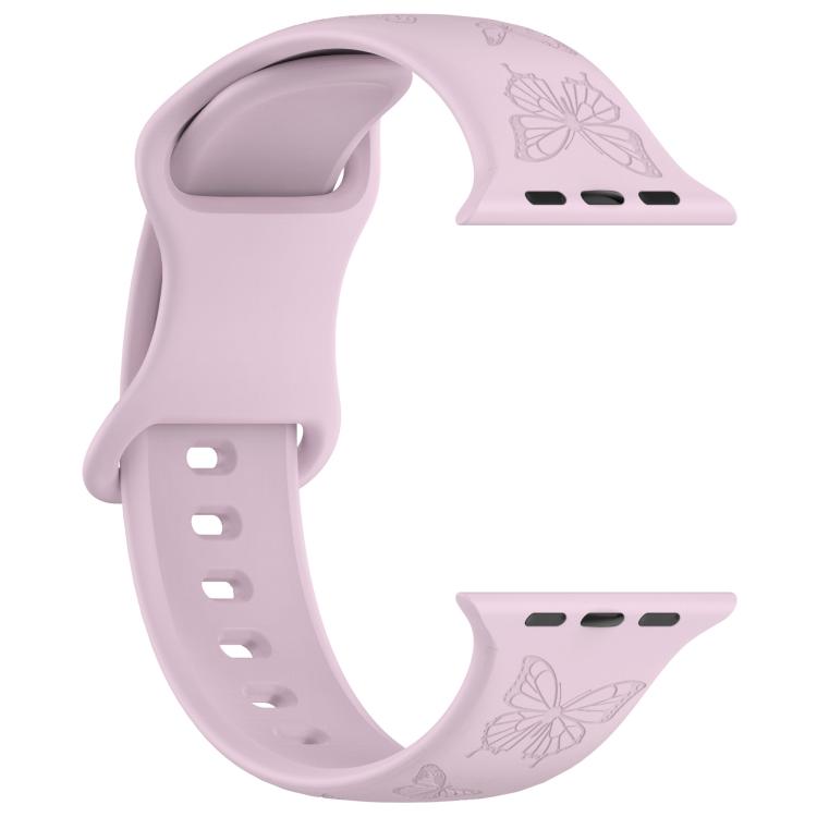 For Apple Watch 42mm / 41mm / 40mm / 38mm Kalebol 8-shaped Buckle Butterfly Embossed Silicone Watch Band(Lavender)