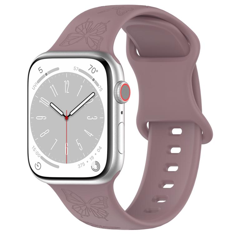 For Apple Watch 42mm / 41mm / 40mm / 38mm Kalebol 8-shaped Buckle Butterfly Embossed Silicone Watch Band(Smoky Purple)
