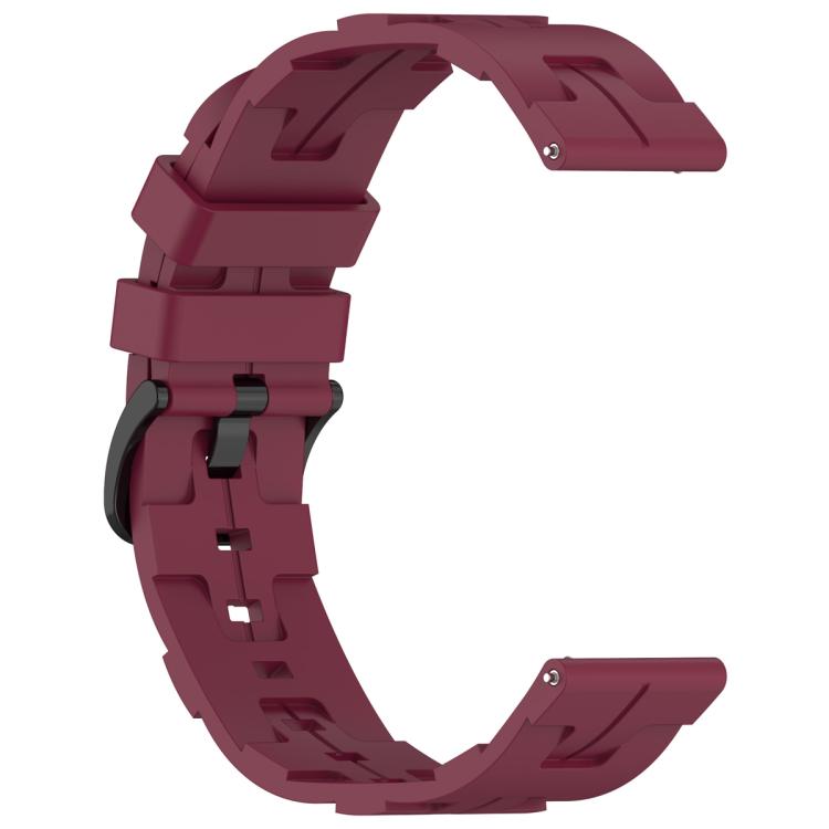 22mm Kalebol Solid Color Black Buckle Round Tail Silicone Watch Band(Wine Red)