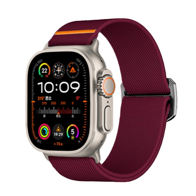 For Apple Watch 46mm / 49mm / 45mm / 44mm Kalebol Bull Bead Buckle Elastic Nylon Watch Band(Wine Red)