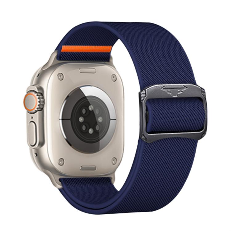 For Apple Watch 46mm / 49mm / 45mm / 44mm Kalebol Bull Bead Buckle Elastic Nylon Watch Band(Midnight Blue)
