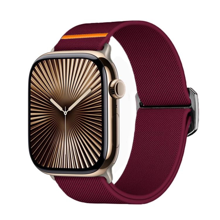 For Apple Watch 42mm / 41mm / 40mm / 38mm Kalebol Bull Bead Buckle Elastic Nylon Watch Band(Wine Red)