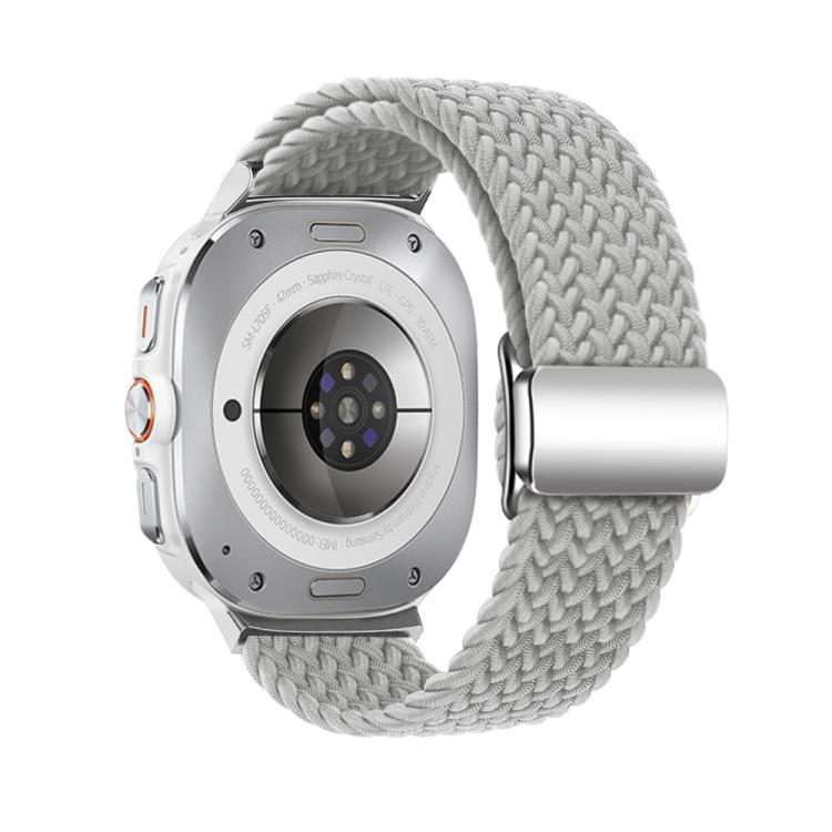 For Samsung Galaxy Watch Ultra 47mm Kalebol Braided Loop Magnetic Silver Buckle Watch Band(Light Grey)