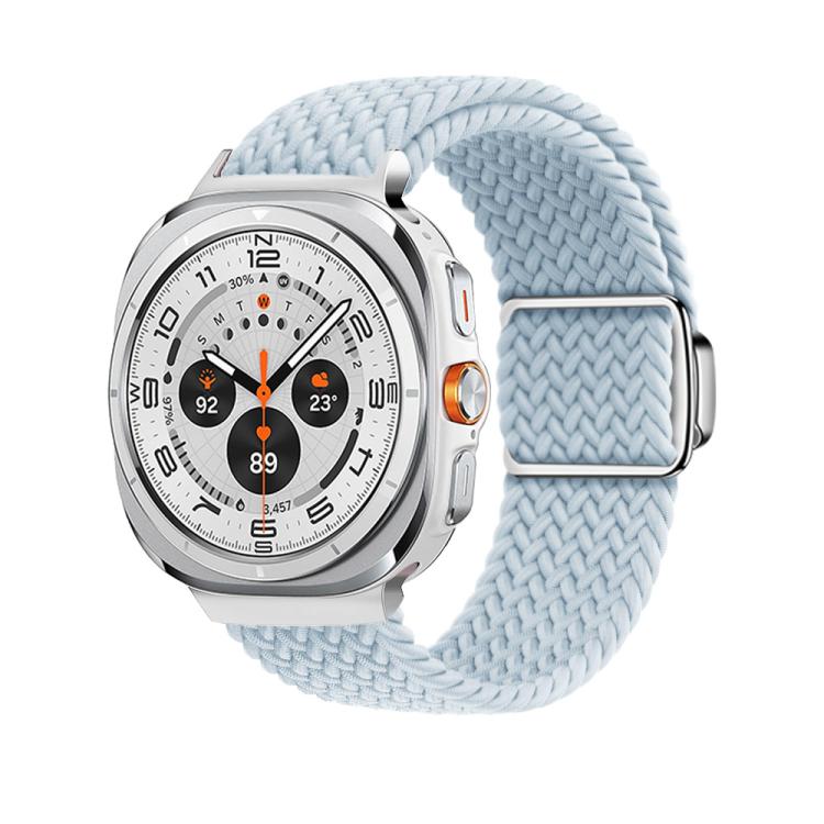 For Samsung Galaxy Watch Ultra 47mm Kalebol Braided Loop Magnetic Silver Buckle Watch Band(Fog Blue)