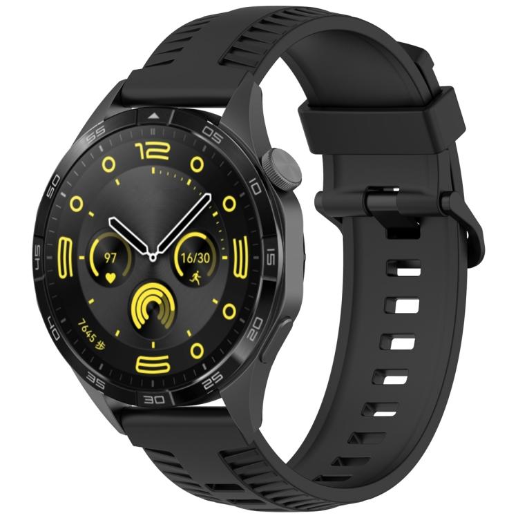 20mm Kalebol Black Buckle Tire Pattern Silicone Watch Band(Black)