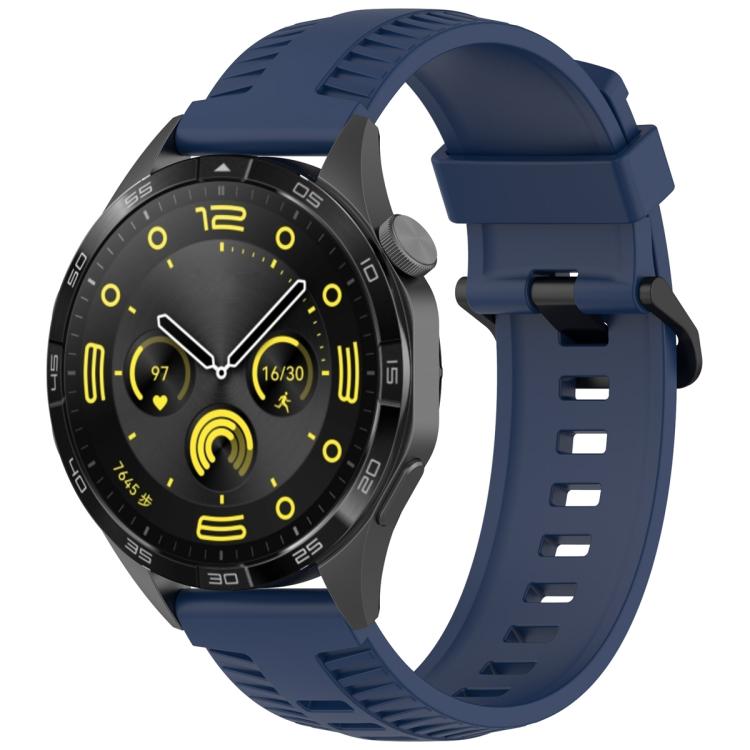 22mm Kalebol Black Buckle Tire Pattern Silicone Watch Band(Navy Blue)