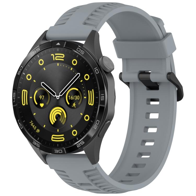 22mm Kalebol Black Buckle Tire Pattern Silicone Watch Band(Grey)