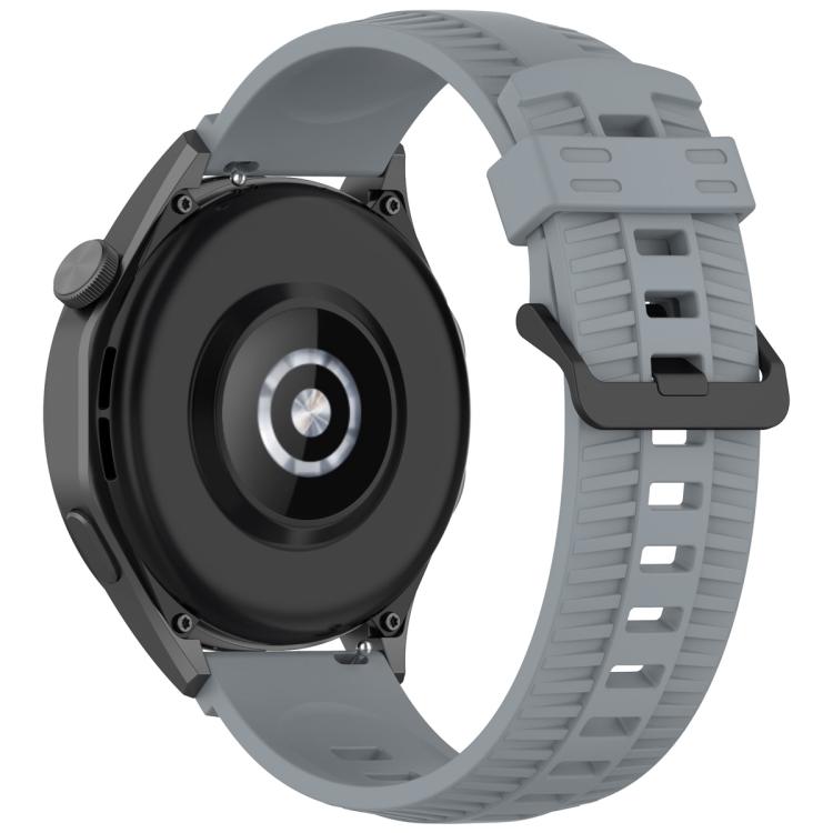 22mm Kalebol Black Buckle Tire Pattern Silicone Watch Band(Grey)