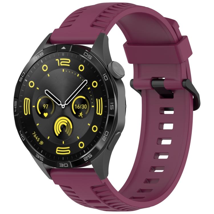 22mm Kalebol Black Buckle Tire Pattern Silicone Watch Band(Wine Red)