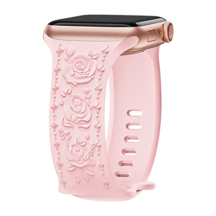 For Apple Watch 42mm / 41mm / 40mm / 38mm Kalebol 8-shaped Buckle Rose Embossed Silicone Watch Band(Pink Sand)