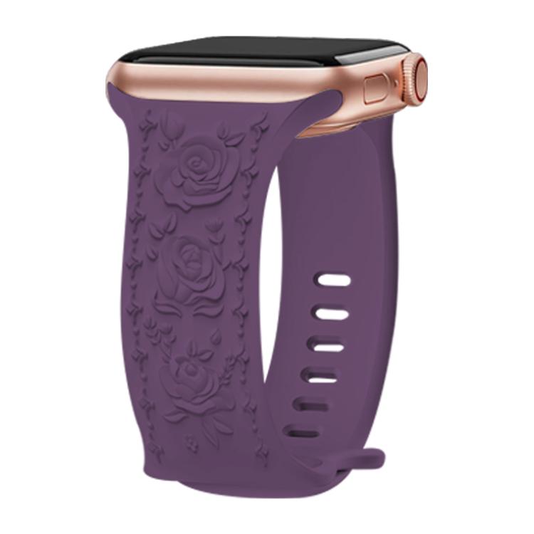 For Apple Watch 42mm / 41mm / 40mm / 38mm Kalebol 8-shaped Buckle Rose Embossed Silicone Watch Band(Crimson Cherry)