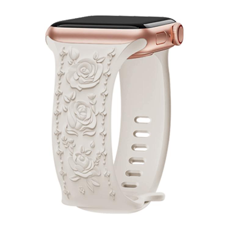 For Apple Watch 42mm / 41mm / 40mm / 38mm Kalebol 8-shaped Buckle Rose Embossed Silicone Watch Band(Starlight)
