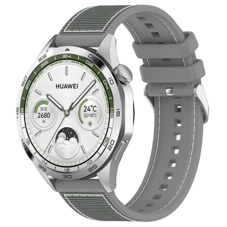 22mm Kalebol Ordinary Silver Buckle Hybrid Nylon Braid Silicone Watch Band(Grey)