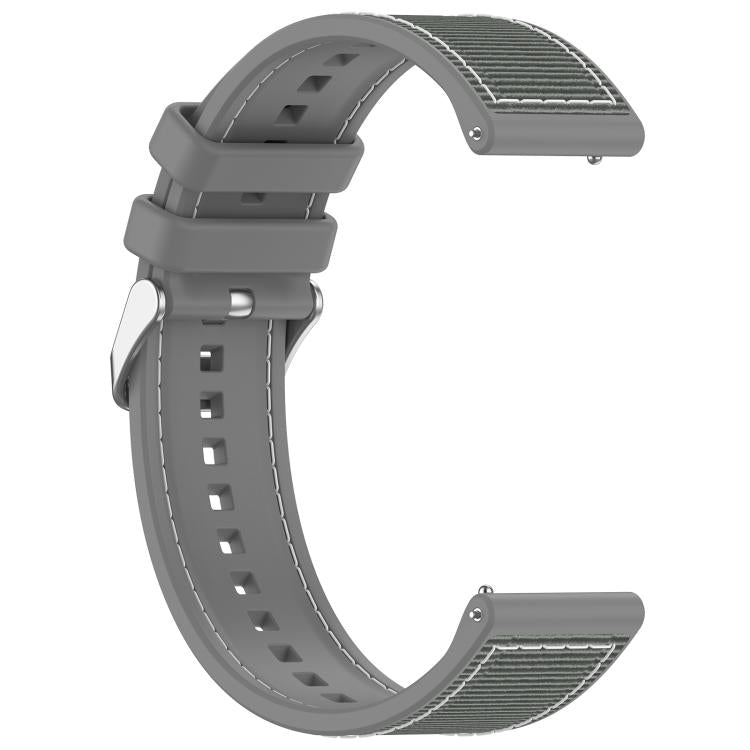 22mm Kalebol Ordinary Silver Buckle Hybrid Nylon Braid Silicone Watch Band(Grey)