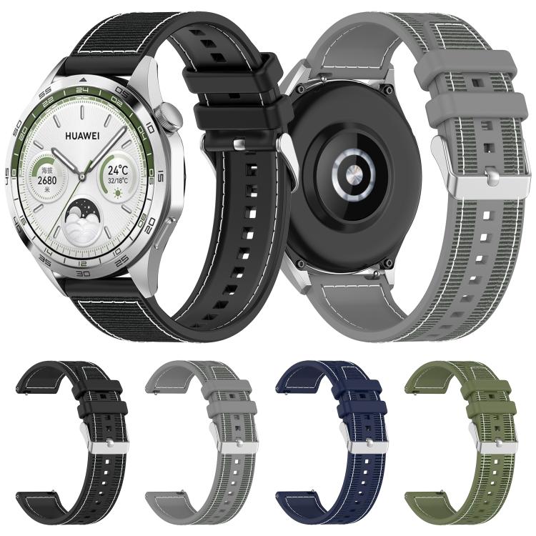 22mm Kalebol Ordinary Silver Buckle Hybrid Nylon Braid Silicone Watch Band(Grey)