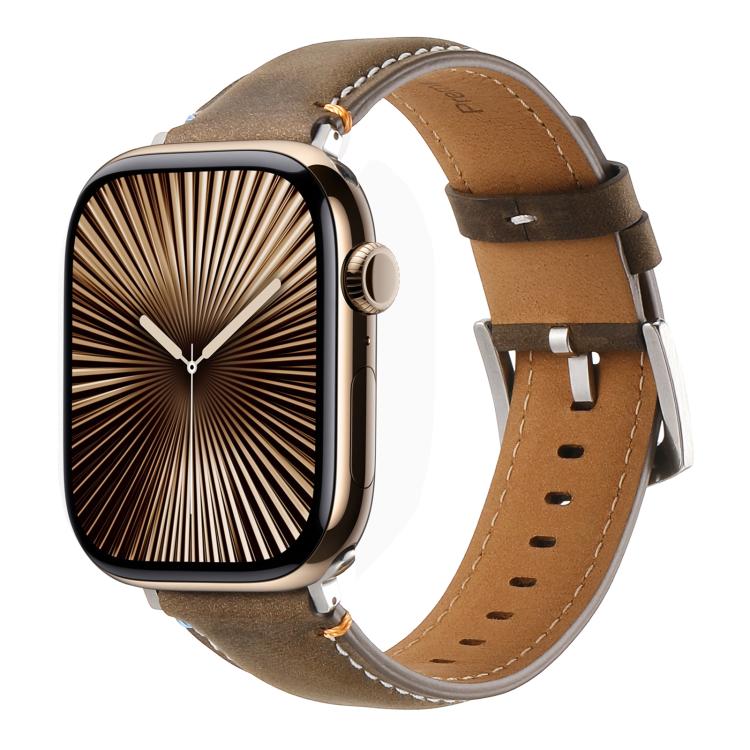 For Apple Watch 42mm / 41mm / 40mm / 38mm Kalebol Stitched Genuine Leather Watch Band(Frosted Olive)