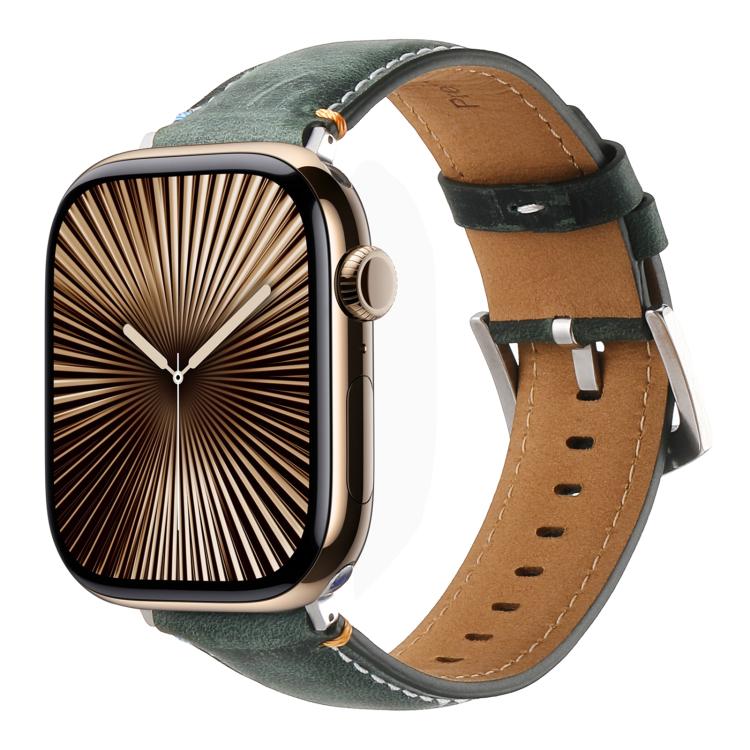 For Apple Watch 42mm / 41mm / 40mm / 38mm Kalebol Stitched Genuine Leather Watch Band(Frosted Green)