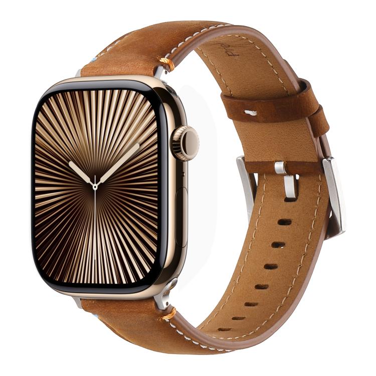 For Apple Watch 42mm / 41mm / 40mm / 38mm Kalebol Stitched Genuine Leather Watch Band(Frosted Brown)