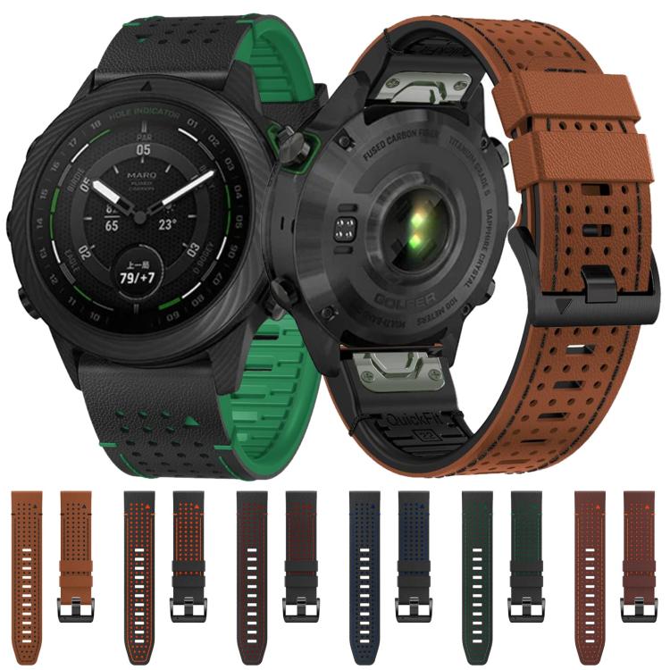 For Garmin Fenix 7X 26mm Kalebol Dot Hole Silicone Leather Quick Release Watch Band(Black Orange)