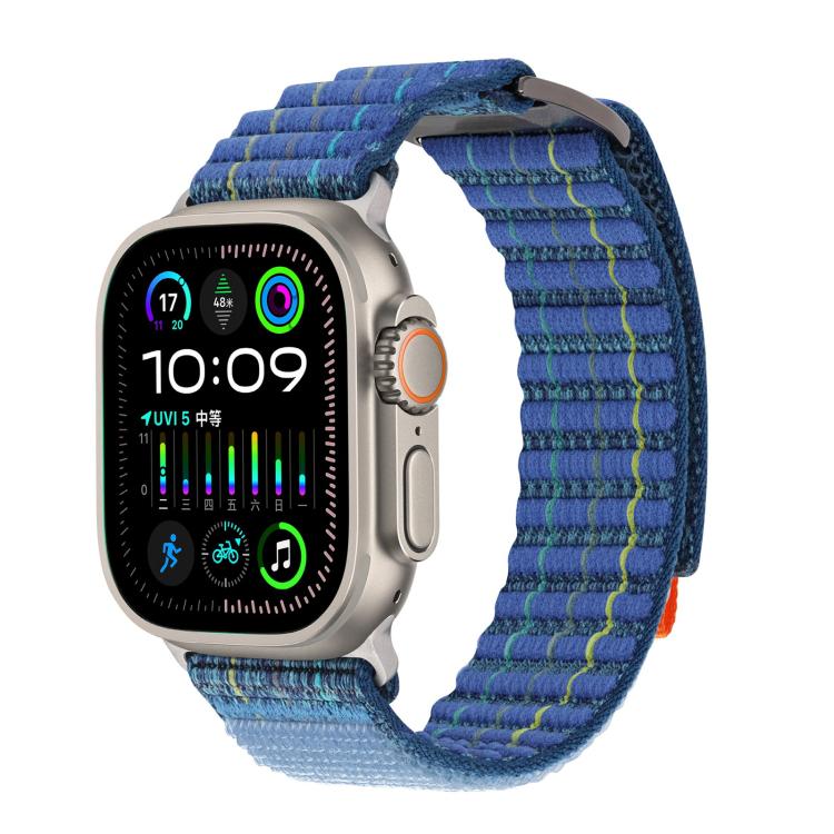 For Apple Watch 46mm / 49mm / 45mm / 44mm Kalebol Dual-section Sports Nylon Loop Watch Band(Deep Sea Blue)