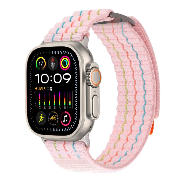For Apple Watch 46mm / 49mm / 45mm / 44mm Kalebol Dual-section Sports Nylon Loop Watch Band(Cherry Blossom Pink)