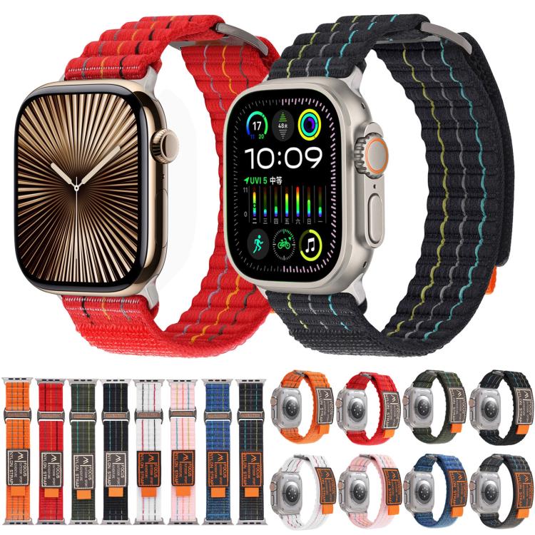 For Apple Watch 46mm / 49mm / 45mm / 44mm Kalebol Dual-section Sports Nylon Loop Watch Band(Cherry Red)