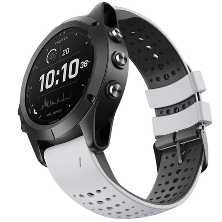 For Garmin QuickFit 26mm Kalebol Breathable Two-color Silicone Watch Band(White Black)