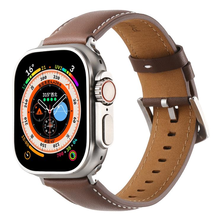 For Apple Watch 46mm / 49mm / 45mm / 44mm Kalebol Plain Genuine Leather Watch Band(Dark Brown)