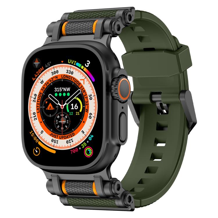 For Apple Watch 46mm / 49mm / 45mm / 44mm Armor Gear Silicone Watch Band(Black Green)